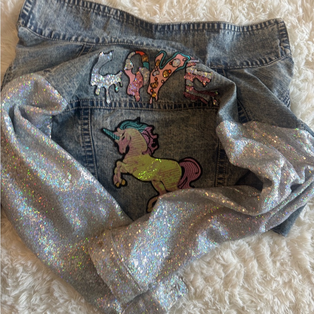 Denim Jacket with Unicorn and Love Patches